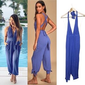 NWT Lulus Lolinda Periwinkle Blue Convertible Jumpsuit XS Tie Beach Vacation